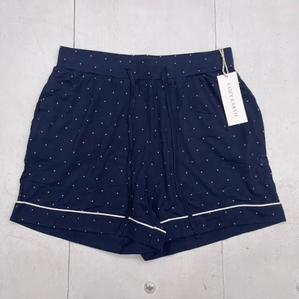 Cozy Earth Bamboo Stretch Knit Classic Pajama Short Shorts Navy Mini Dot XL NWT